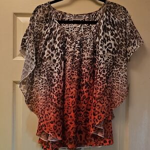 JM Collection Leopard Print Blouse - Black and Orange